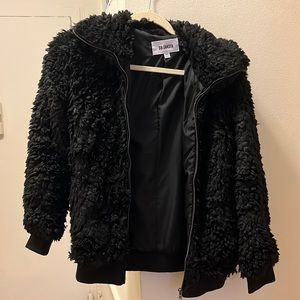 Black fuzzy BB Dakota zip up bomber